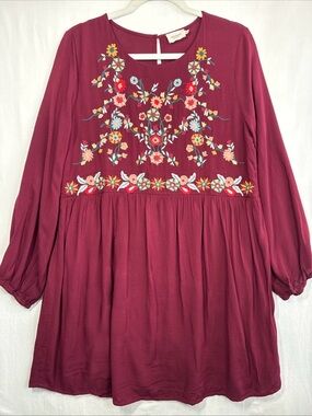 1.4.3. Story by Line Up Burgundy Floral Embroidered Long-Sleeve Dress